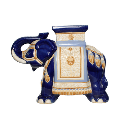 Unique Hand-Painted Ceramic XXL Elephant Plant Stand - Hollywood Regency Style