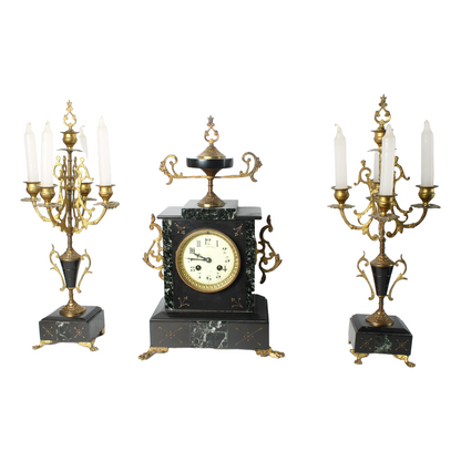 Exclusive Antique Mantel Clock Set with Candelabras by "Gussinklo Utrecht"
