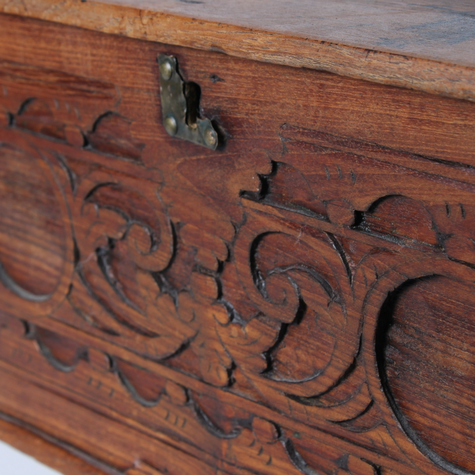 Antique Wooden Cash Box | Detailed Woodcarving | 18th-19th Century |