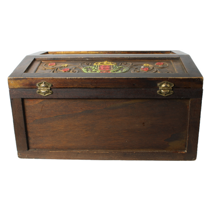 Unique Antique Wooden Chest with Colorful Coat of Arms | Hand-Carved & Painted |