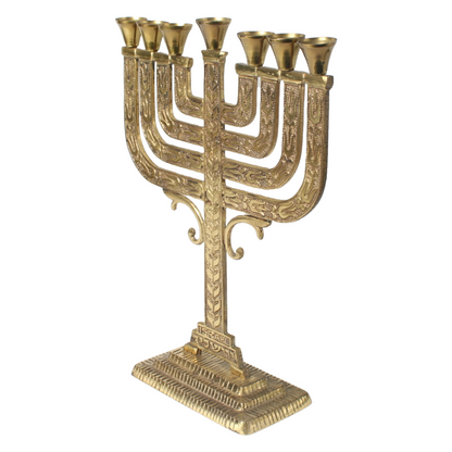 Vintage Handmade Judaica Menorah from Israel, 28 cm Brass, Iconic Jewish Symbol