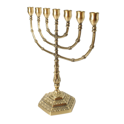 Antique Brass Menorah | Jewish Seven-Branched Candelabrum | Religious Judaica