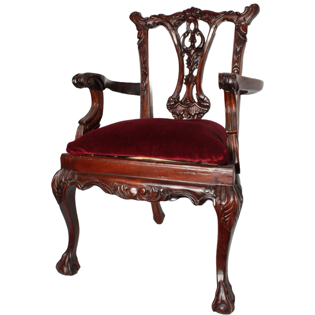 Unique vintage doll in velvet miniature Chippendale chair | Large scale |