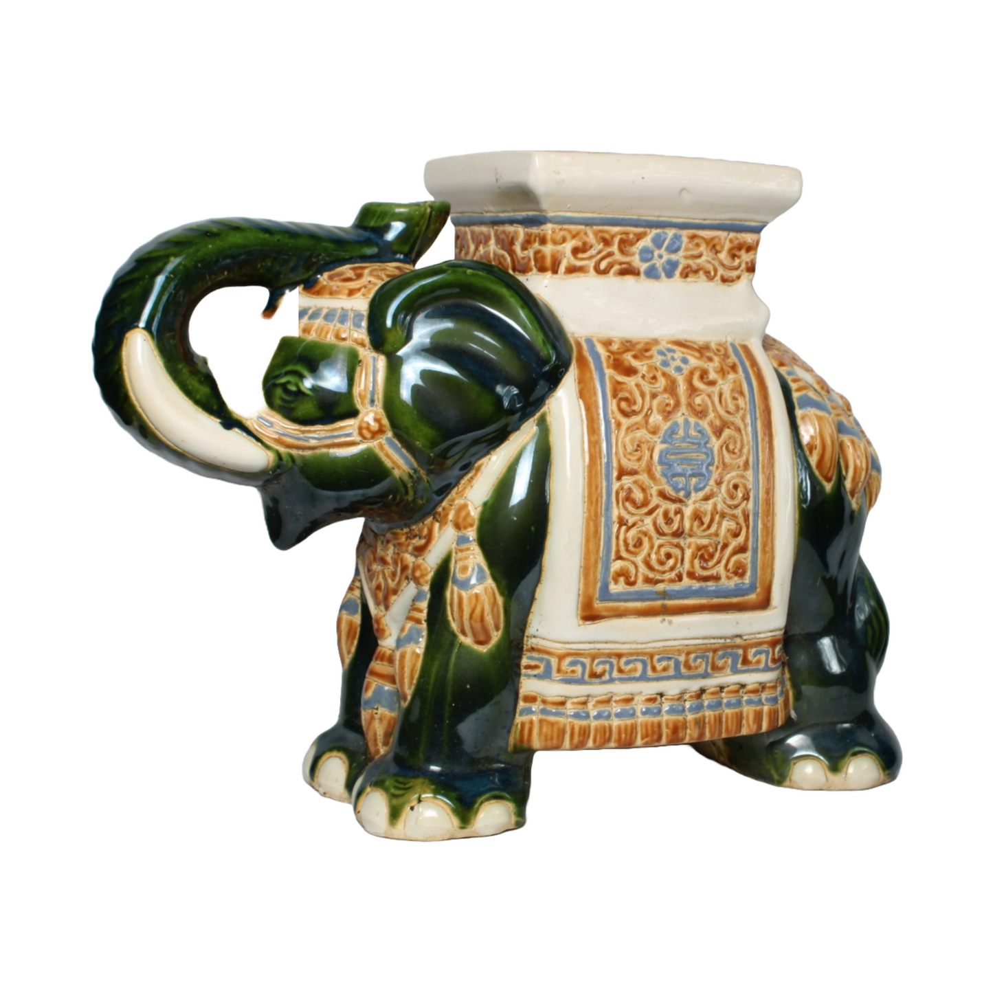 Unique Hand-Painted Ceramic XXL Elephant Plant Stand - Hollywood Regency Style