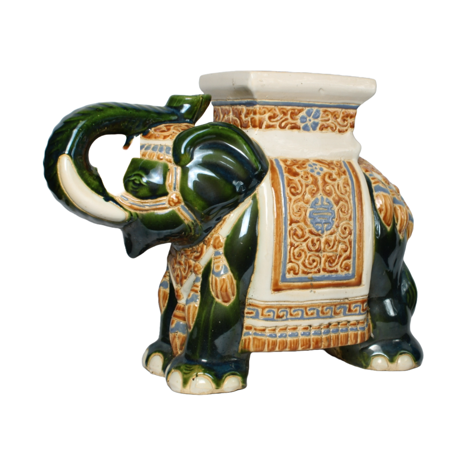 Unique Hand-Painted Ceramic XXL Elephant Plant Stand - Hollywood Regency Style