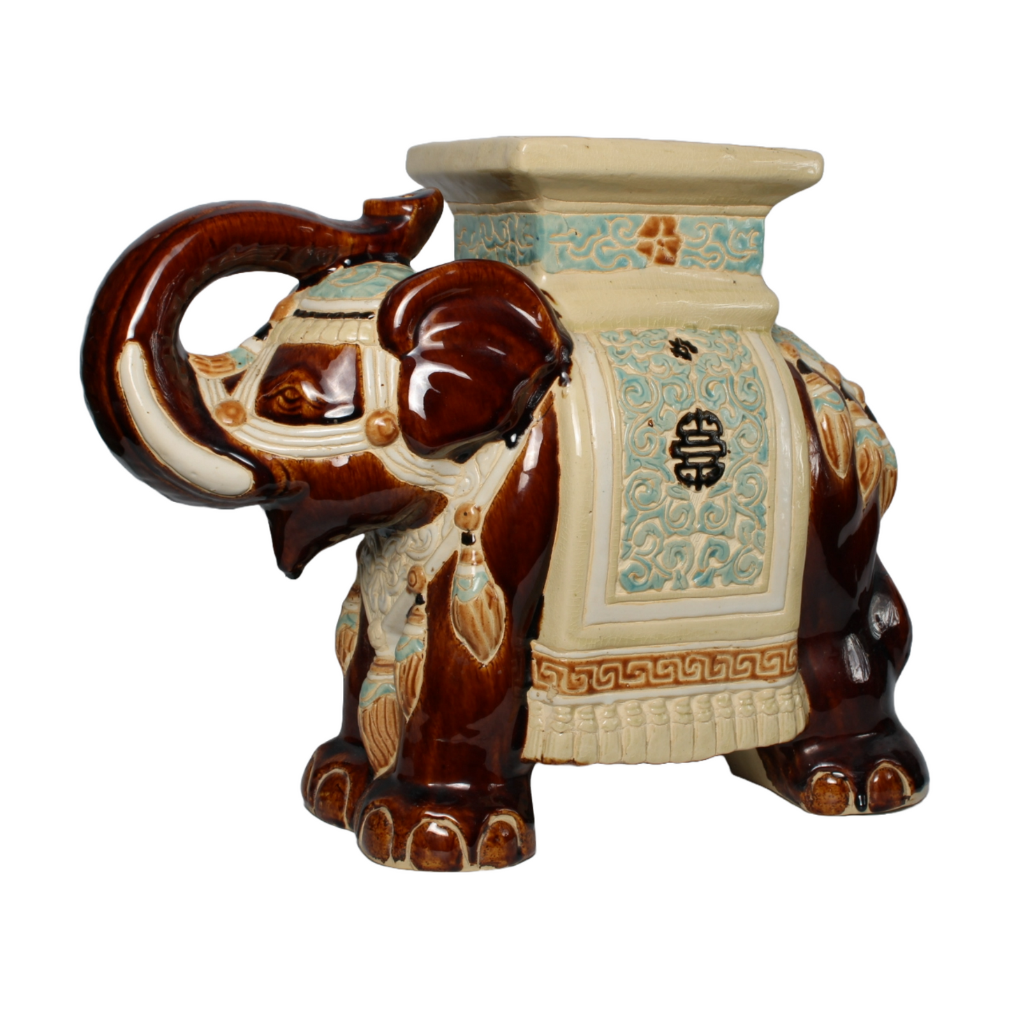 Unique Hand-Painted Ceramic XXL Elephant Plant Stand - Hollywood Regency Style