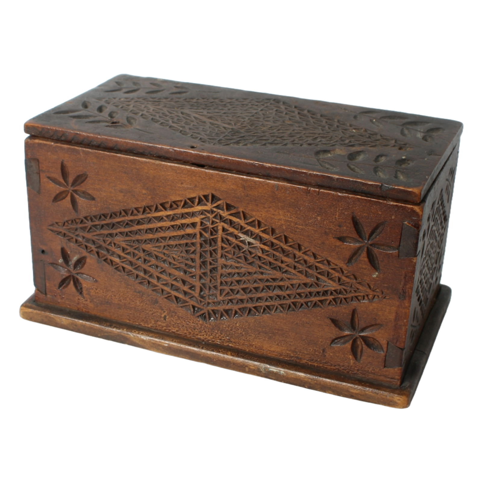 Handmade Wooden Box – Decorative Carvings with Geometric Patterns and Floral