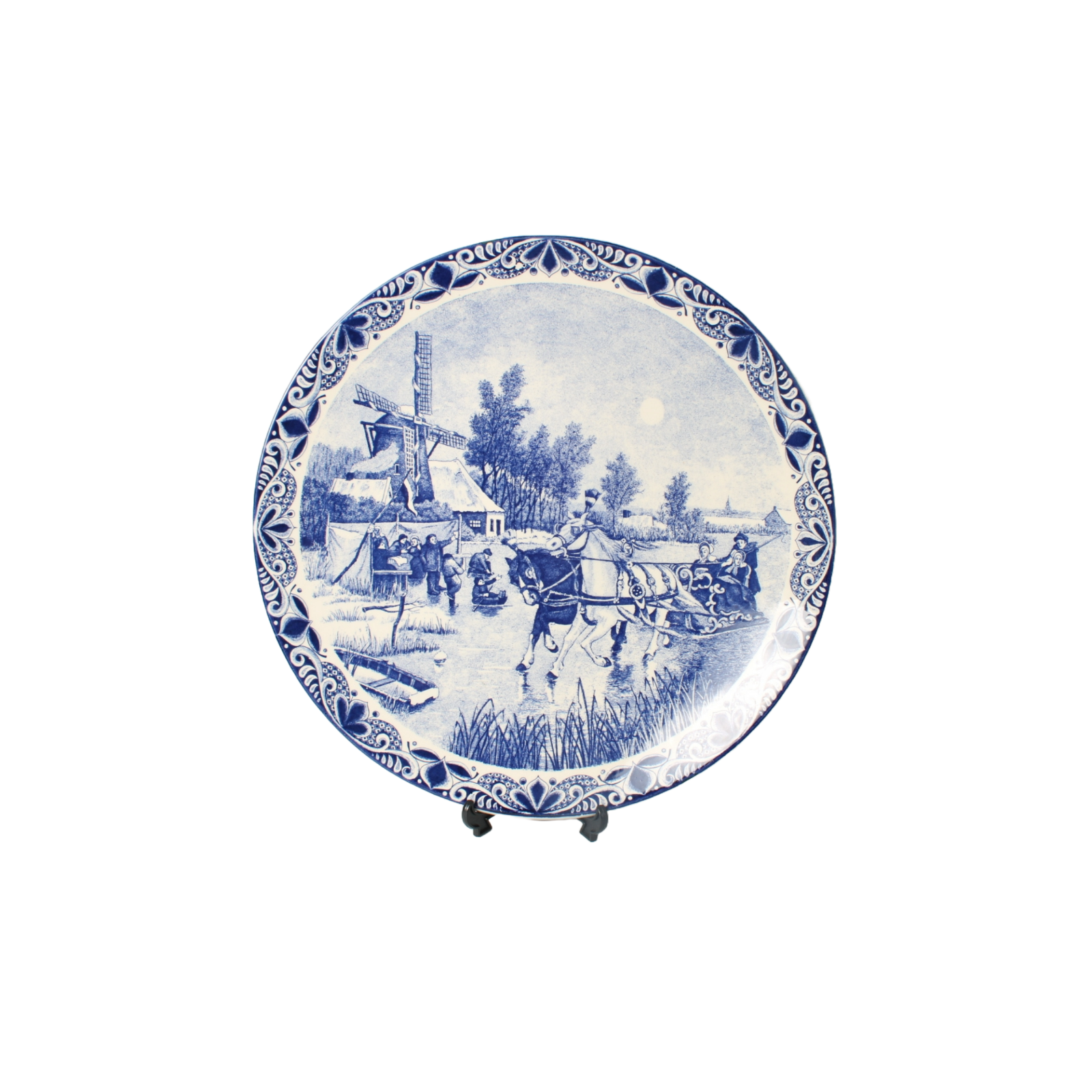 Authentic Chemkefa Delft Blue Hand-Painted Wall Plate, Dutch Winter Scene