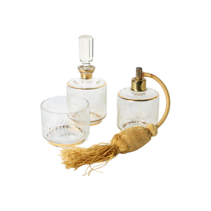 Antique Art Deco Perfume Set | Etched Glass with Gilding | Luxury Vanity