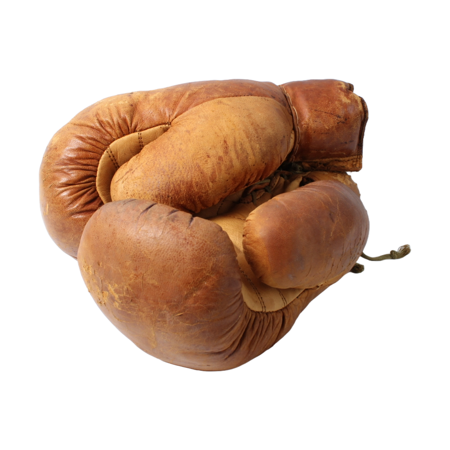 Vintage 1920s Leather Boxing Gloves - Brown Leather - Set of 2 - Authentic Used