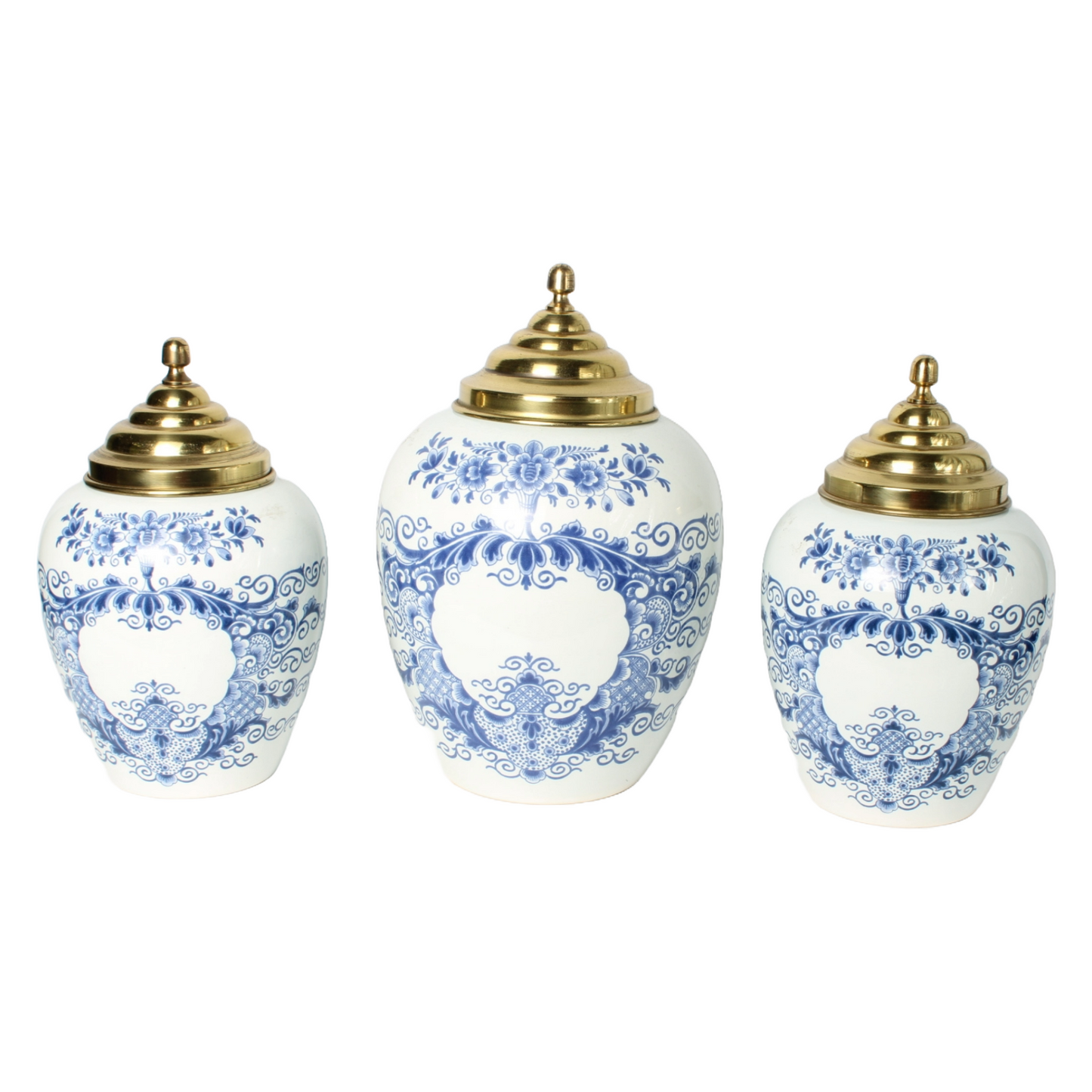 Set of three Delft Blue tobacco jars with brass lids – Royal Delft De Porceleyne