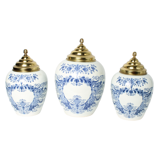 Set of three Delft Blue tobacco jars with brass lids – Royal Delft De Porceleyne