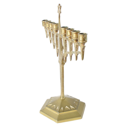 Antique Brass Hanukkah Menorah | Jewish Nine-Branched