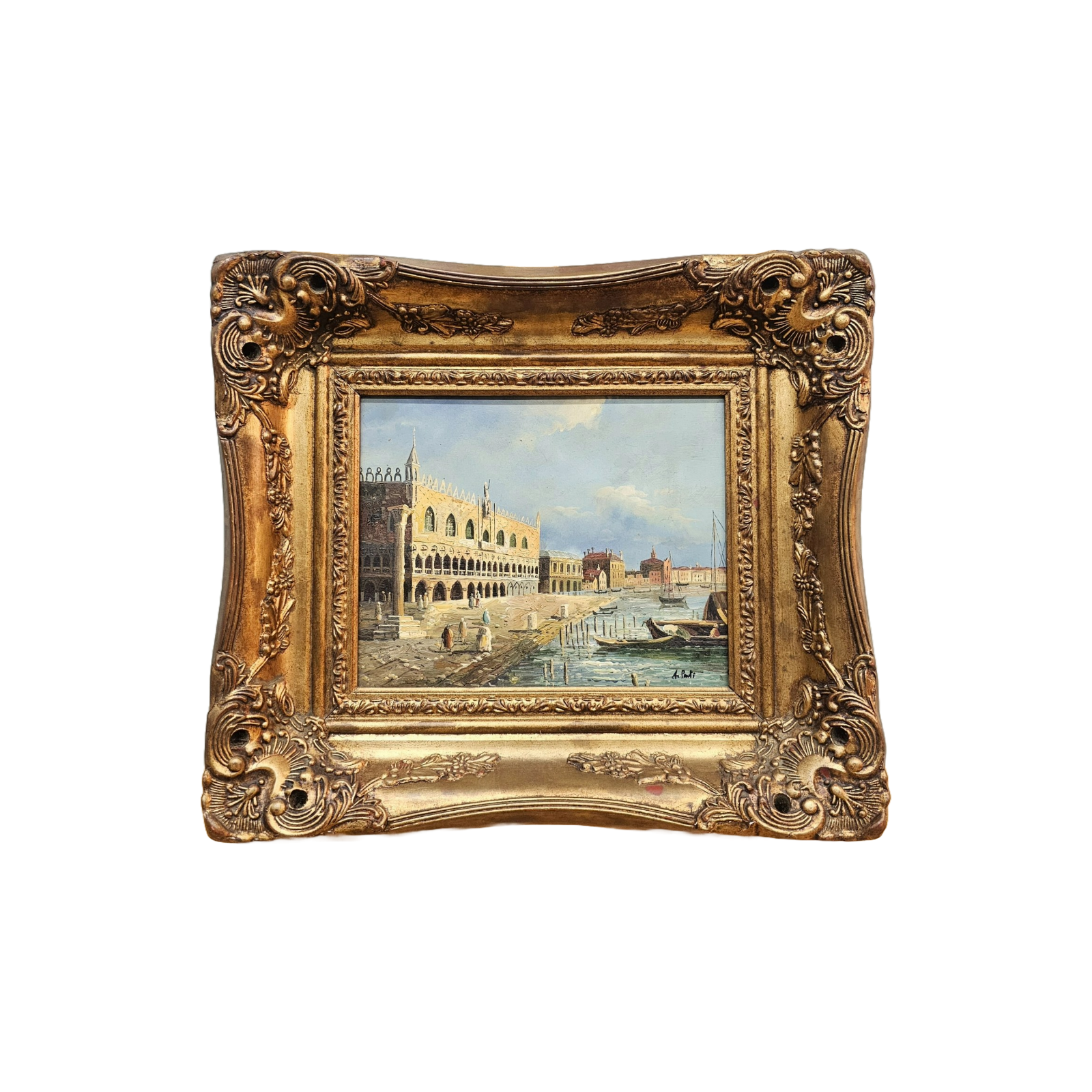 Original 20th-Century Oil Painting “View of Venice” by A. Ponti