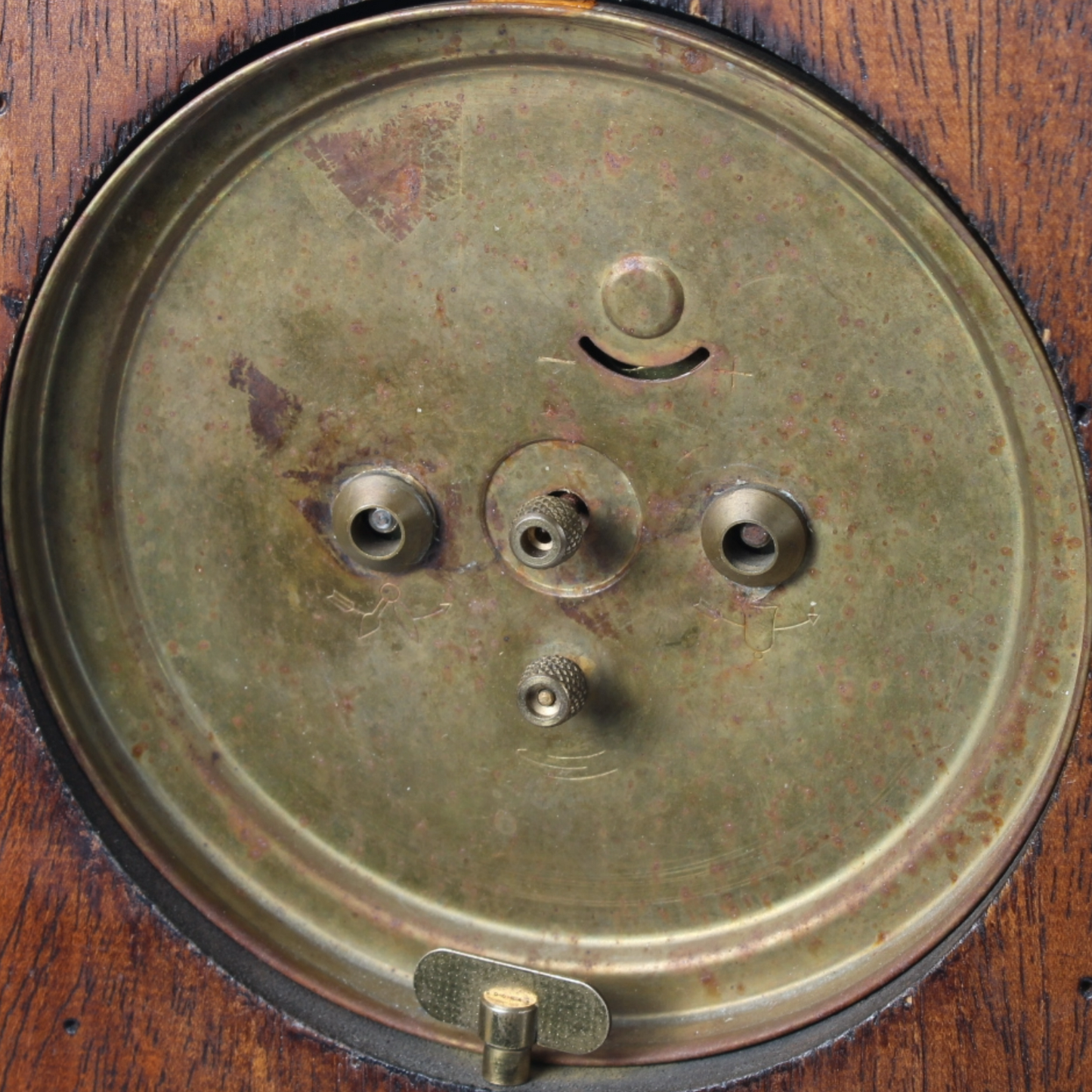 Antique Wooden Mechanical Alarm Clock with Double Bell, Drawer and Pendulum