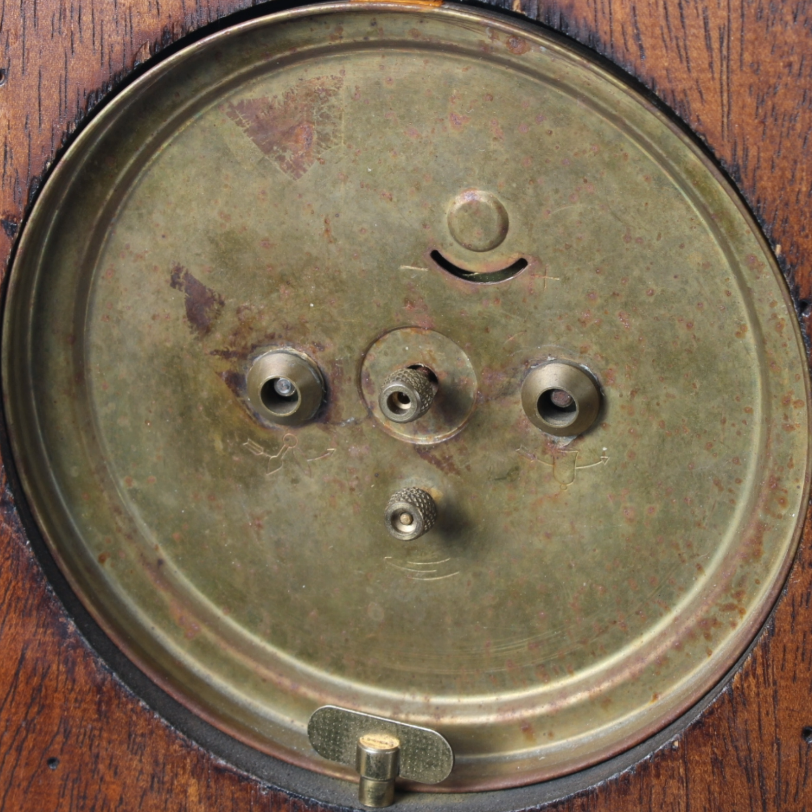 Antique Wooden Mechanical Alarm Clock with Double Bell, Drawer and Pendulum