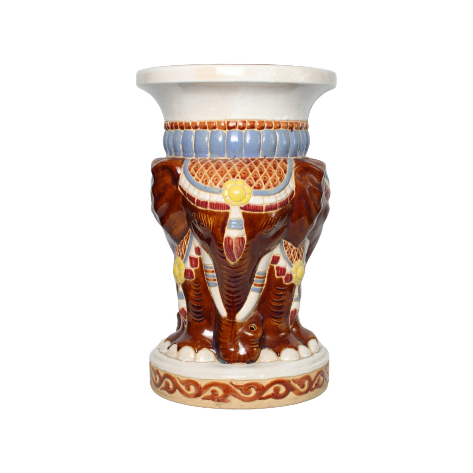 Unique Hand-Painted XL Ceramic Elephant Plant Stand - Hollywood Regency Style