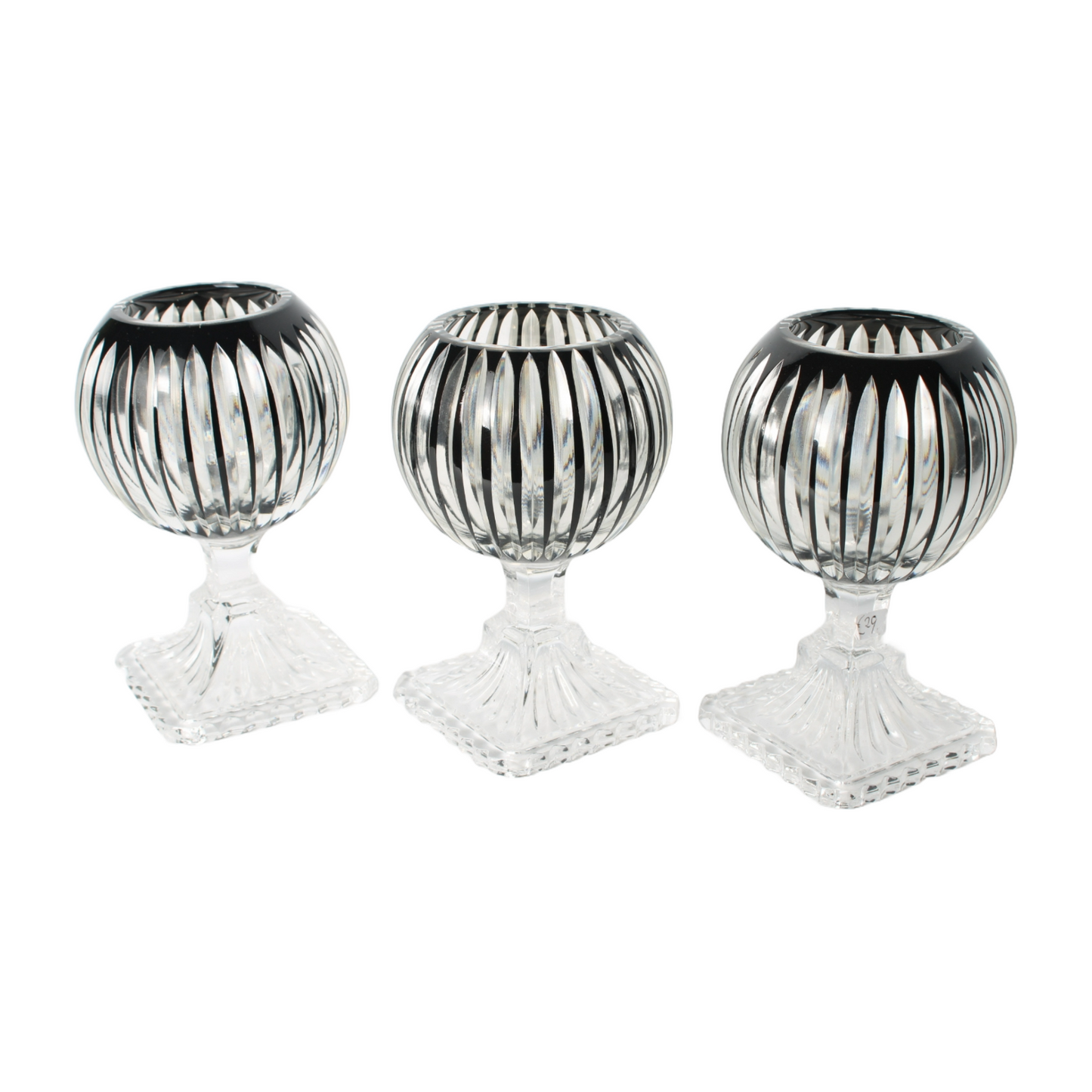 Bohemian Crystal Candle Lanterns, Set of 3, Czech Hand-Cut Glass
