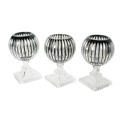 Bohemian Crystal Candle Lanterns, Set of 3, Czech Hand-Cut Glass