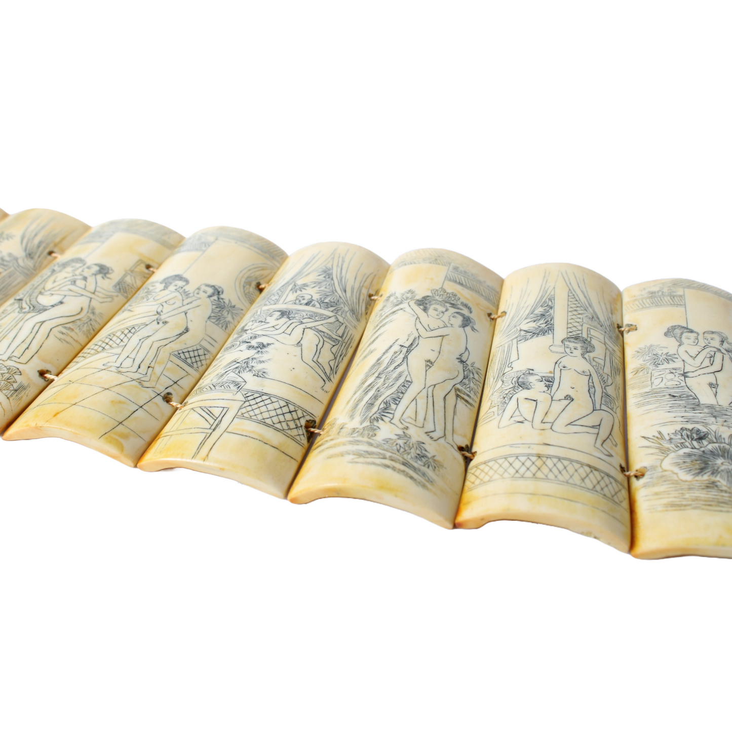 Antique Chinese/Japanese Erotic Folding Book | 19th-Century Bone/Harmonica book
