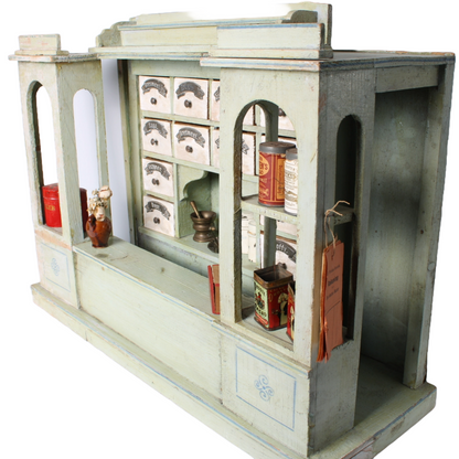 Antique Wooden Toy Grocery Store ca. 1900 with Original Drawers, Tins and Labels