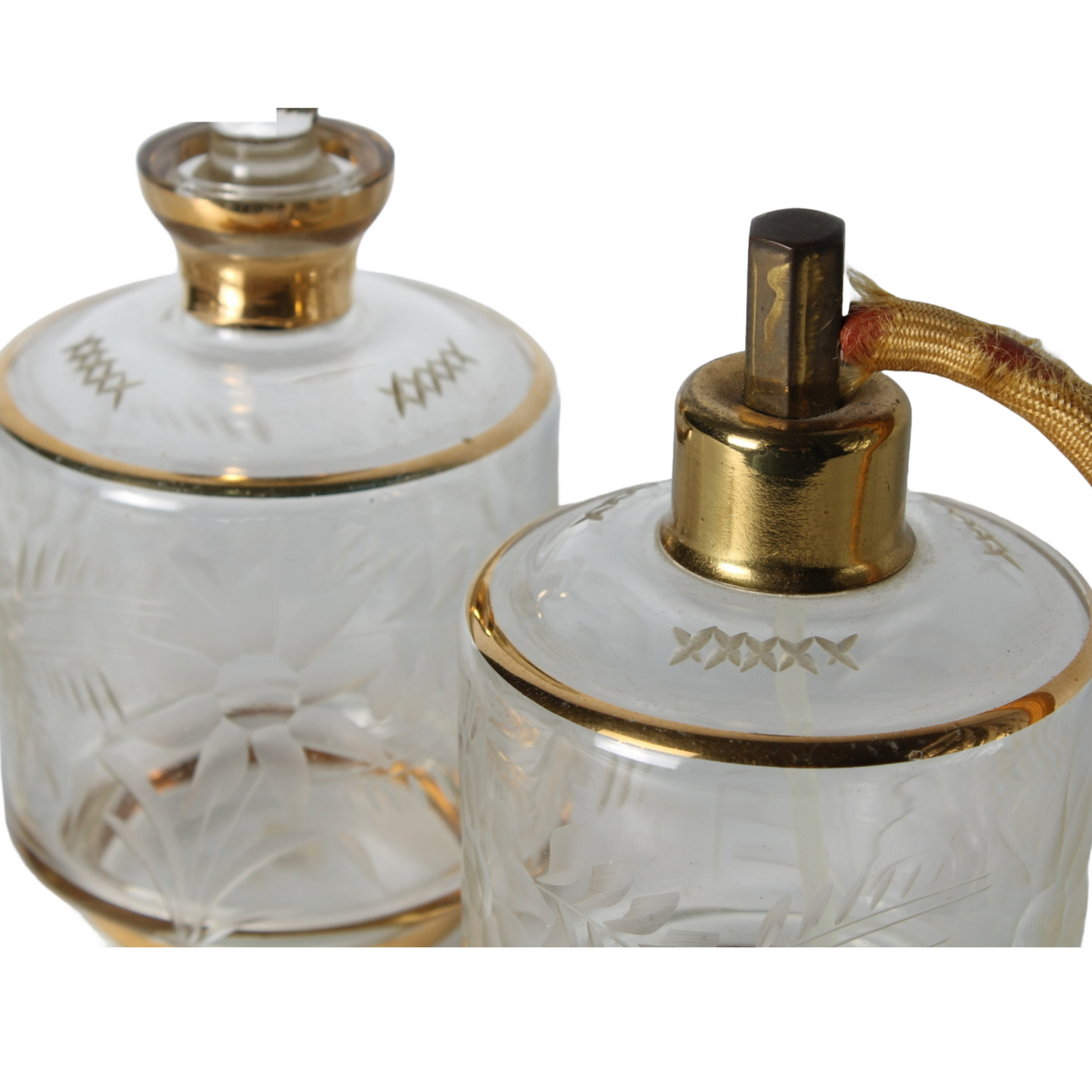Antique Art Deco Perfume Set | Etched Glass with Gilding | Luxury Vanity
