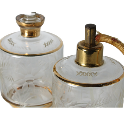 Antique Art Deco Perfume Set | Etched Glass with Gilding | Luxury Vanity