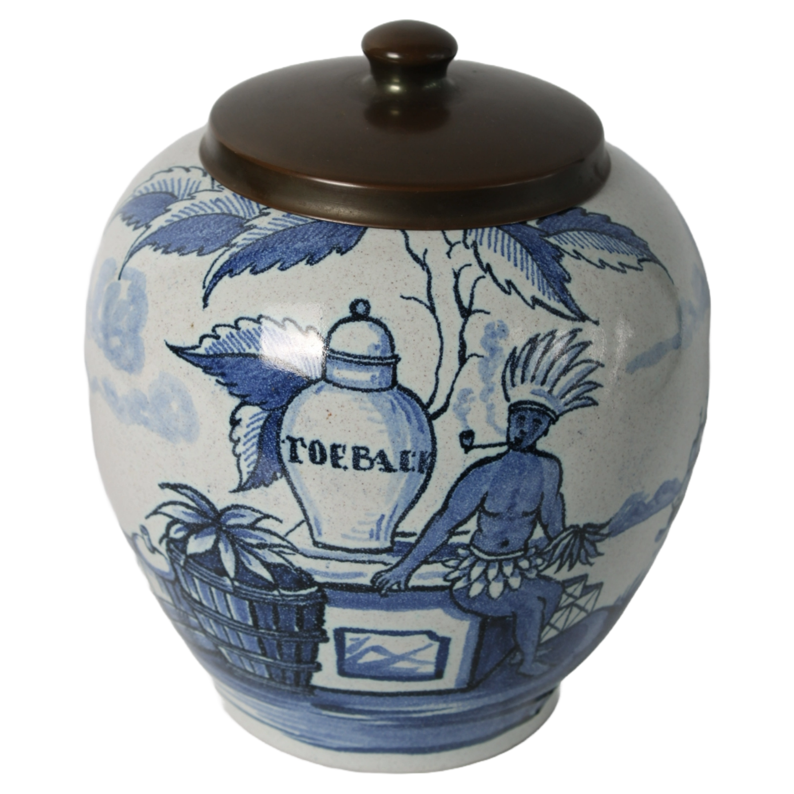 Rare Zenith Gouda Tobacco Jar | Hand-painted ceramic with colonial motif |