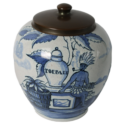Rare Zenith Gouda Tobacco Jar | Hand-painted ceramic with colonial motif |
