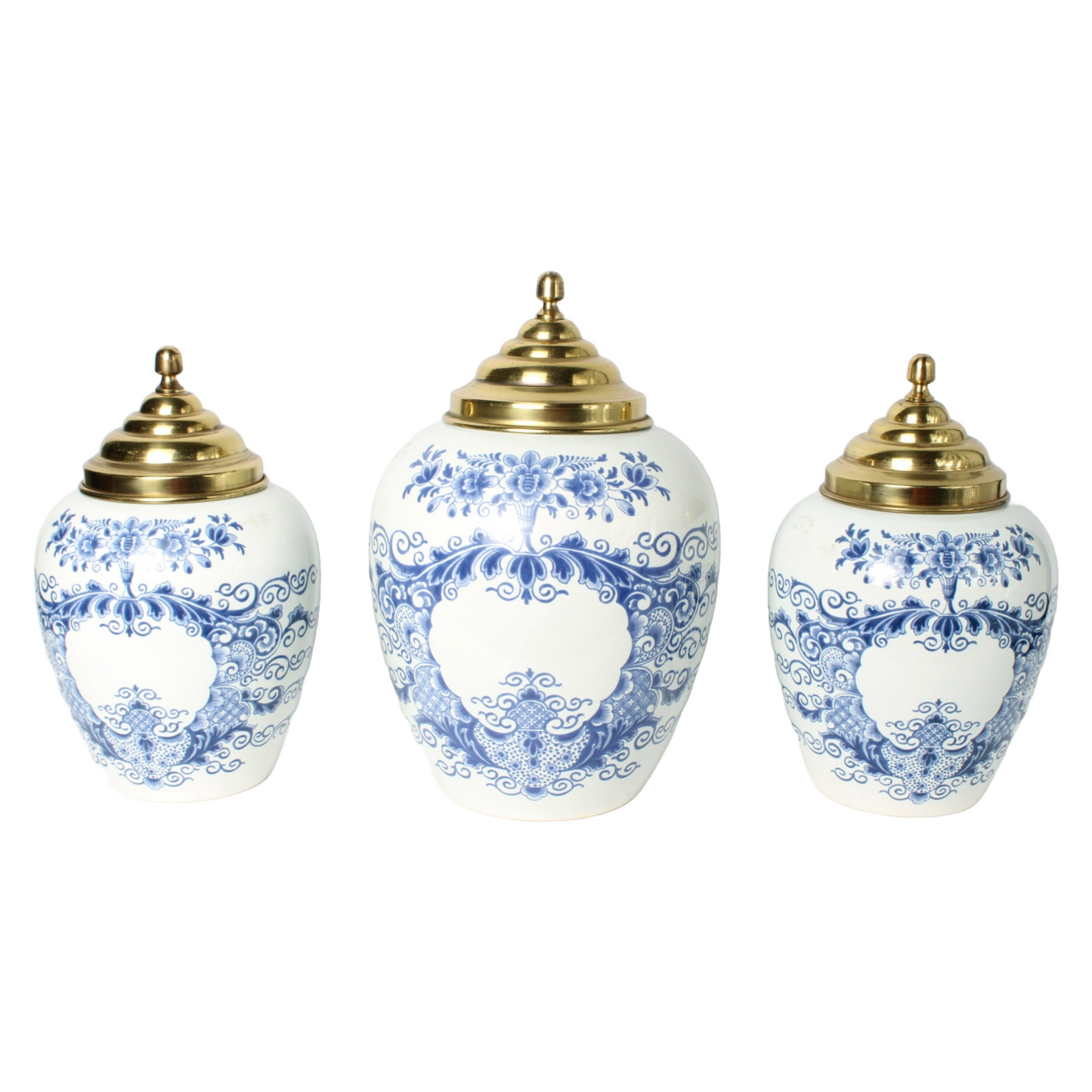 Set of three Delft Blue tobacco jars with brass lids – Royal Delft De Porceleyne