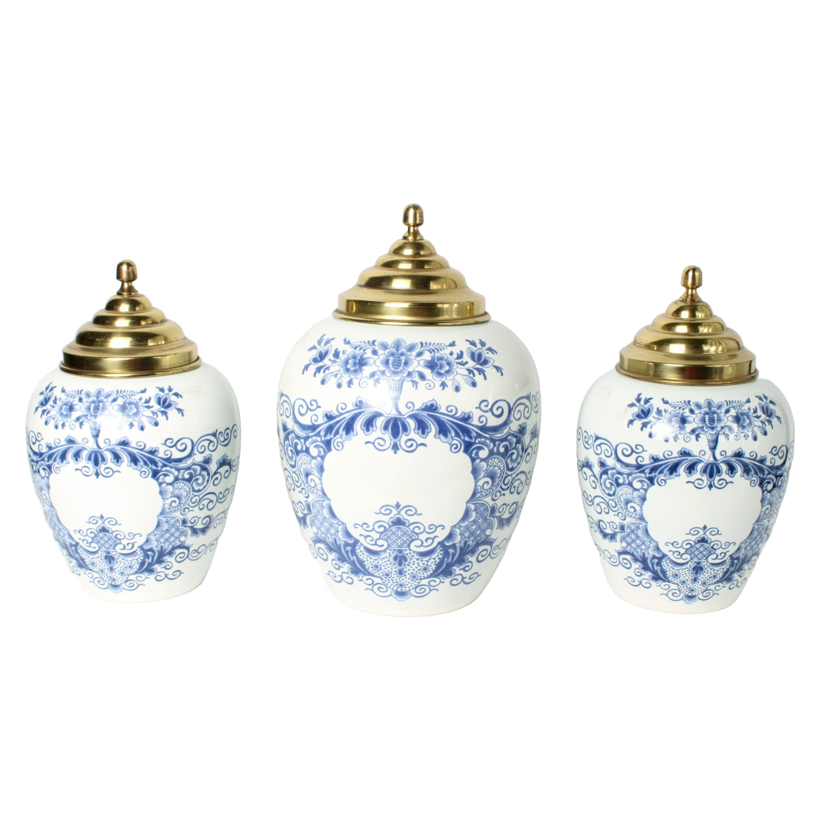 Set of three Delft Blue tobacco jars with brass lids – Royal Delft De Porceleyne