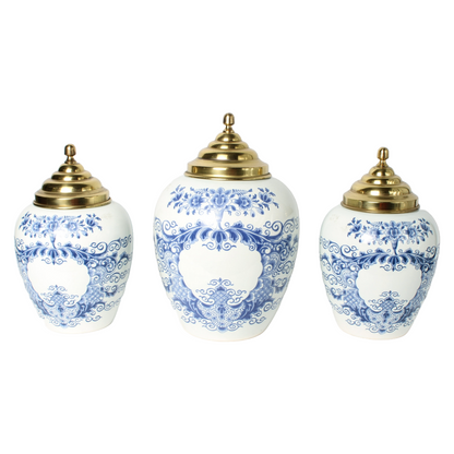 Set of three Delft Blue tobacco jars with brass lids – Royal Delft De Porceleyne