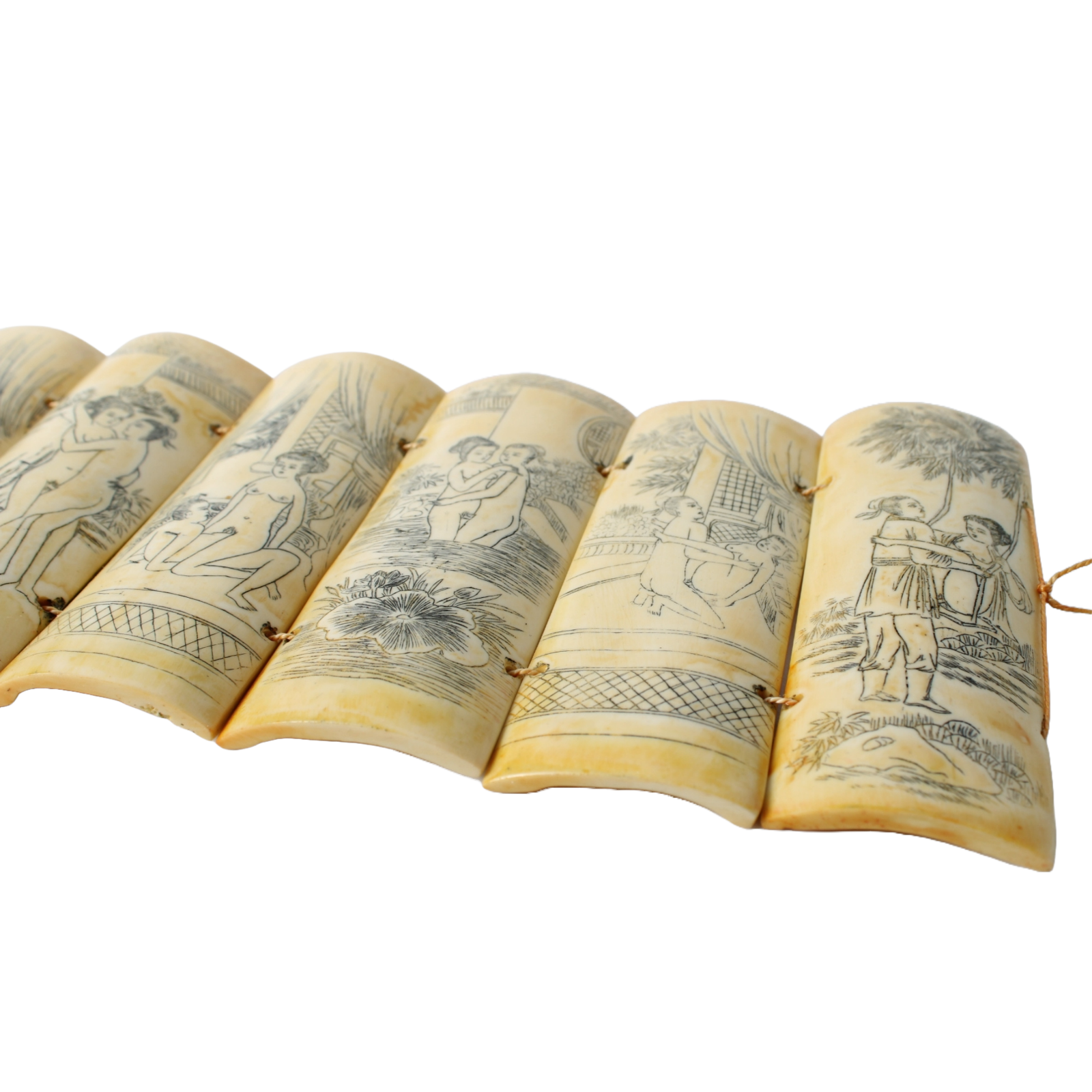 Antique Chinese/Japanese Erotic Folding Book | 19th-Century Bone/Harmonica book