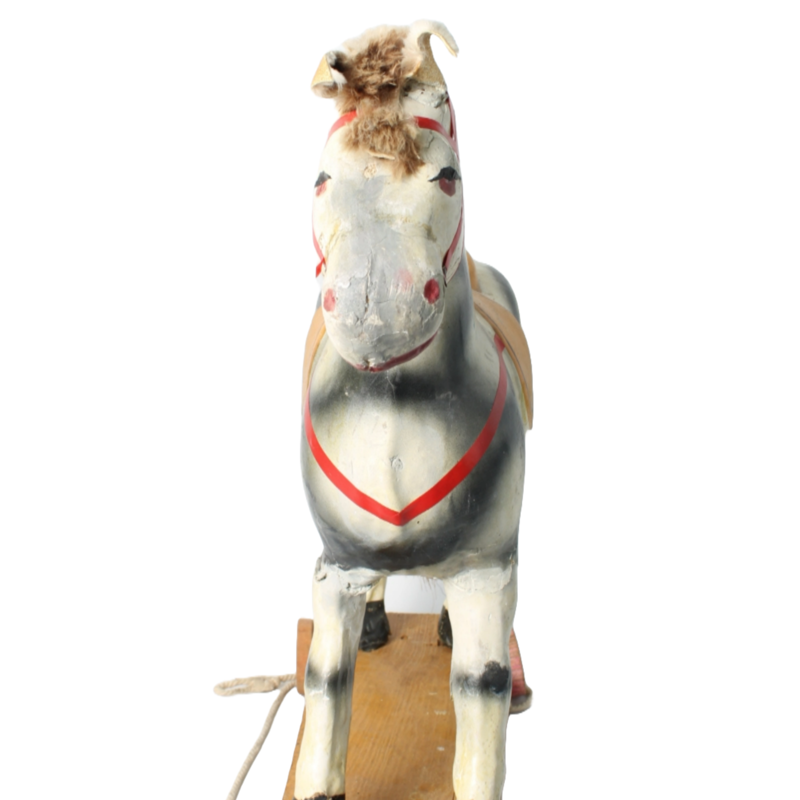 Antique Handcrafted Papier-Mâché Pull Horse on Wheels, French Toy, Circa 1900