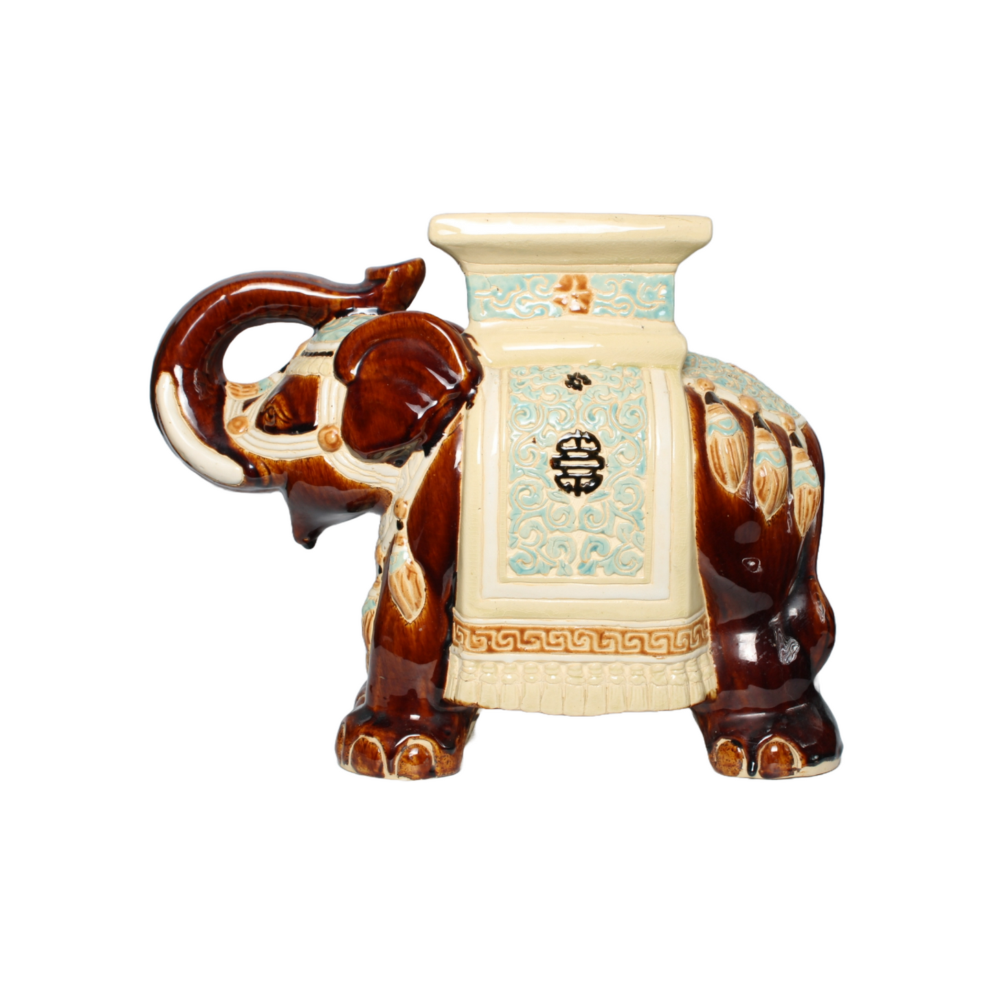Unique Hand-Painted Ceramic XXL Elephant Plant Stand - Hollywood Regency Style