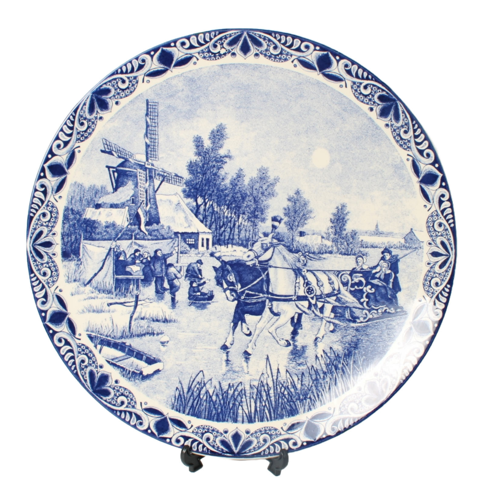 Authentic Chemkefa Delft Blue Hand-Painted Wall Plate, Dutch Winter Scene