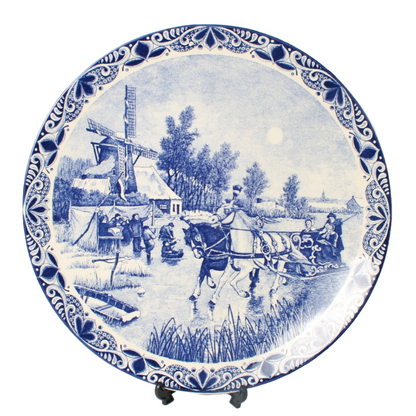 Authentic Chemkefa Delft Blue Hand-Painted Wall Plate, Dutch Winter Scene