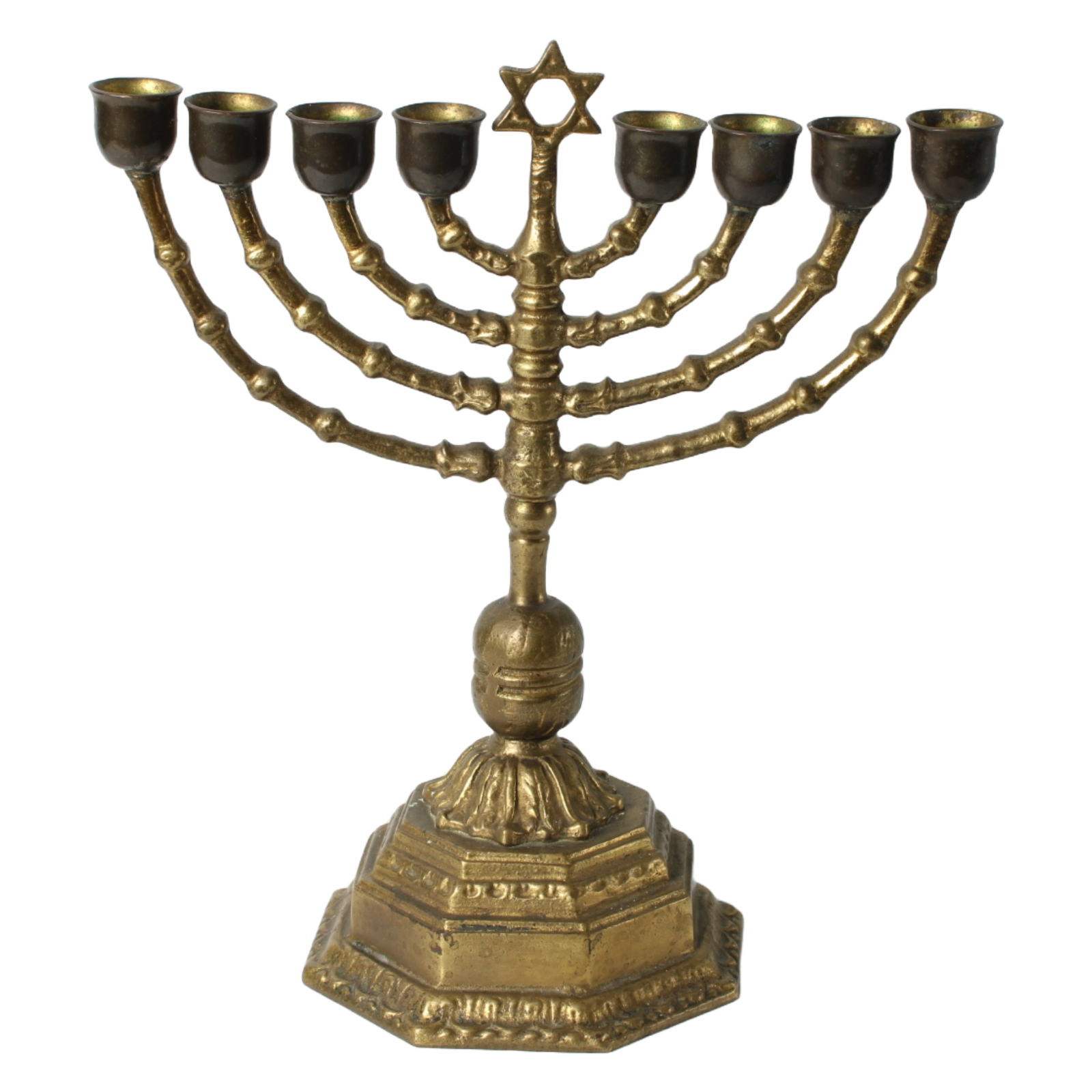 Antique Brass Menorah - 7-Branch Jewish Candelabra, Late 19th/Early 20th Century
