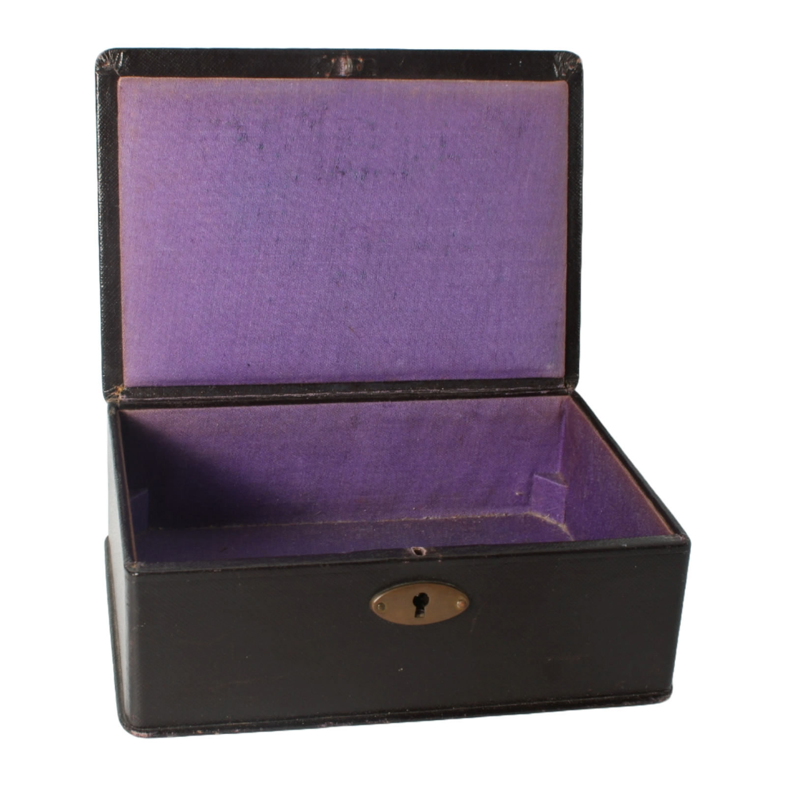 Antique Leather Storage Box – Velvet Interior – Jewelry or Document Box