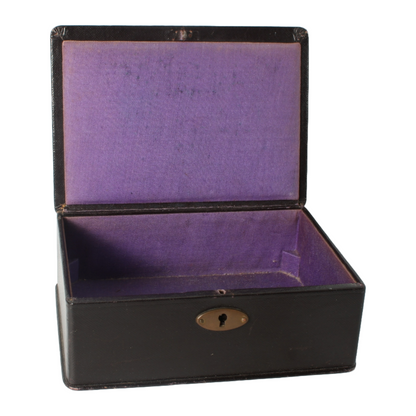 Antique Leather Storage Box – Velvet Interior – Jewelry or Document Box