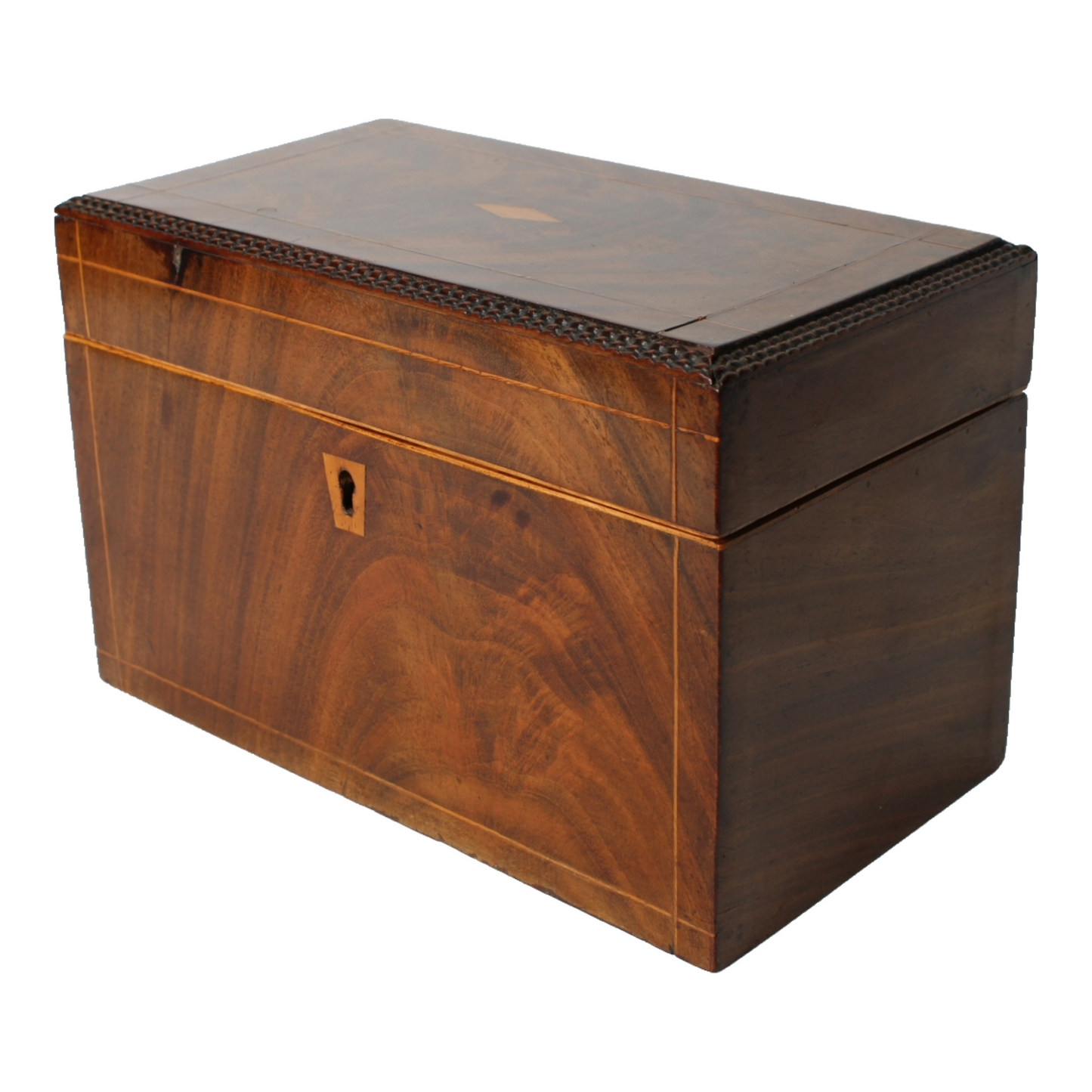 Antique Wooden Tobacco or Tea Caddy with Luxurious Details and Mirror, ca. 1830