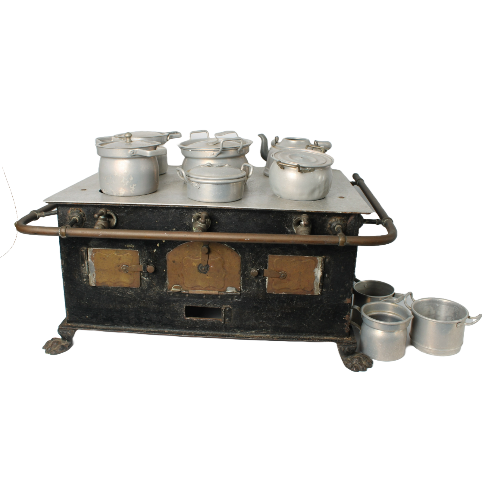 Rare Antique Toy Stove with Claw Feet and Pans ca. 1900–1925 | 22 cm / 8.66 inch