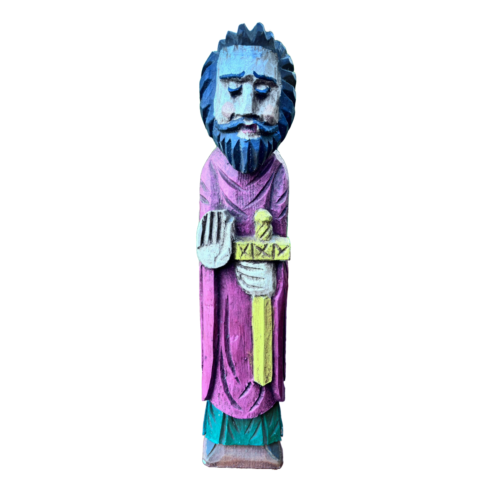 Beautiful Antique Wooden Statue of Saint Matthias with Sword - Unique Gift