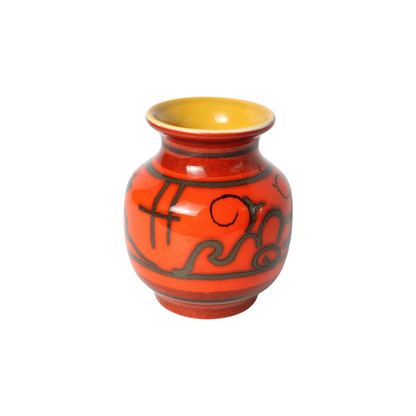 Vintage Flora Ceramics Vase in Mid-Century Style – Red-Orange with Yellow