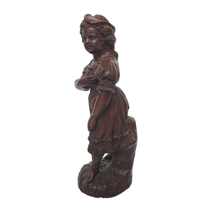 Decorative Statue of a Victorian-Dressed Girl - Signed - 28 cm Tall