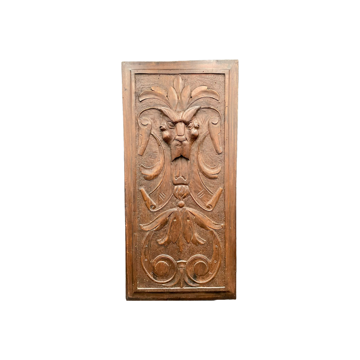 Antique French Hand-Carved Wood Panel with Gothic Baroque Lucifer Relief