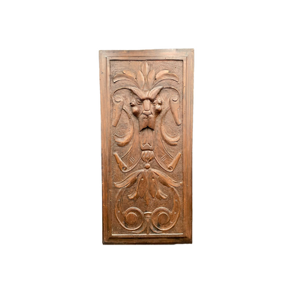 Antique French Hand-Carved Wood Panel with Gothic Baroque Lucifer Relief