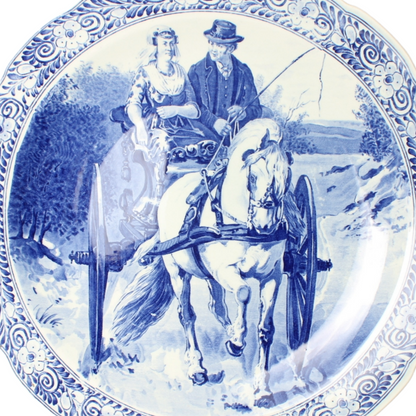 Antique Delft Blue Wall Plate with Horse and Carriage - Traditional Dutch Scene
