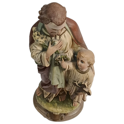 17" Tall Religious Antique Painted Plaster Statue/Sculpture of Jesus & St Joseph