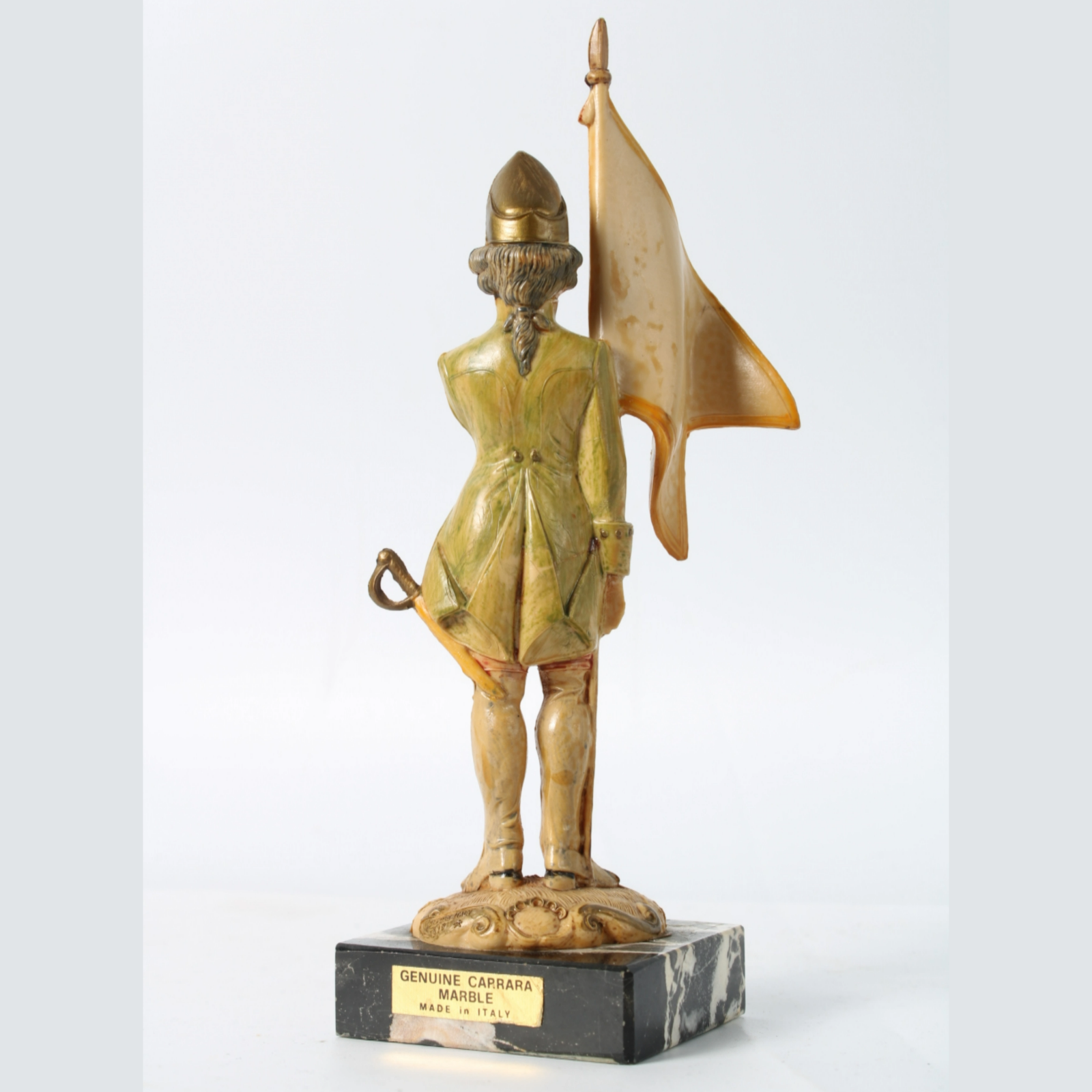 Hand-Painted Italian Soldier Figurine on Genuine Carrara Marble Base